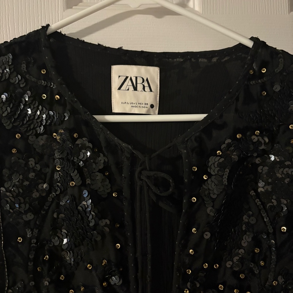 Zara Black Sequin Embellished Blouse - Picture 14 of 16
